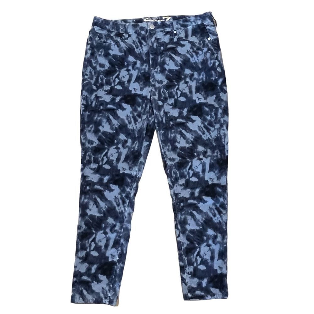 Seven7 Blue Corduroy Pants Tie Dye Ultra High Rise Skinny Pant Stretch Fine Wale